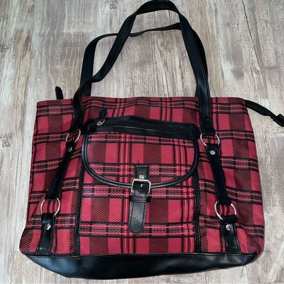 Tartan xl tote bag lightly lined with zip wall pocket zip top w/ lg  snap pocket - Picture 1 of 10